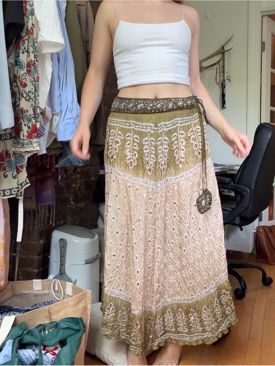 Saks Fifth Avenue Dresses & Skirts - Saks Fifth Avenue Olive and Blush Embellished Boho Maxi Skirt